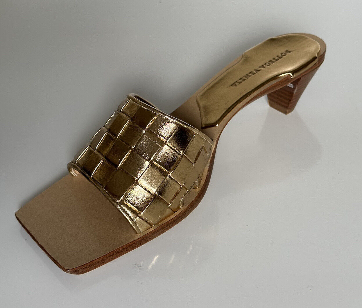 NIB $720 Bottega Women's Leather Gold Peach Heel Sandals 11 US 578373 IT