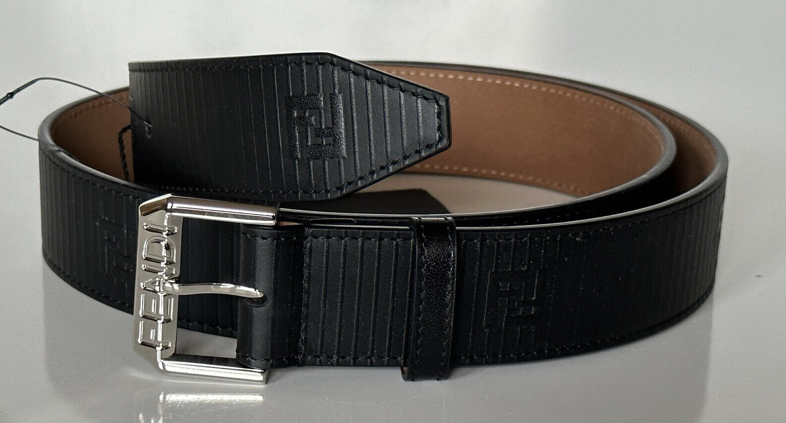 NWT $490 Fendi FF Calf Leather Black Belt 95/38 Italy 7C0469