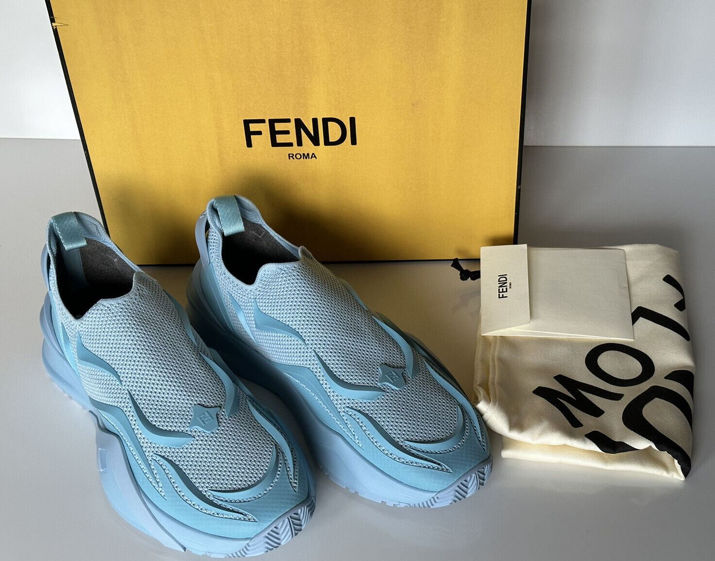 NIB $1050 Fendi Flow Men's Fabric Turquoise Sneakers 11 US (44 Euro) 7E1504 IT