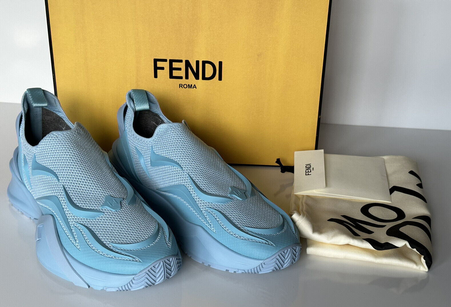 NIB $1050 Fendi Flow Men's Fabric Turquoise Sneakers 11 US (44 Euro) 7E1504 IT