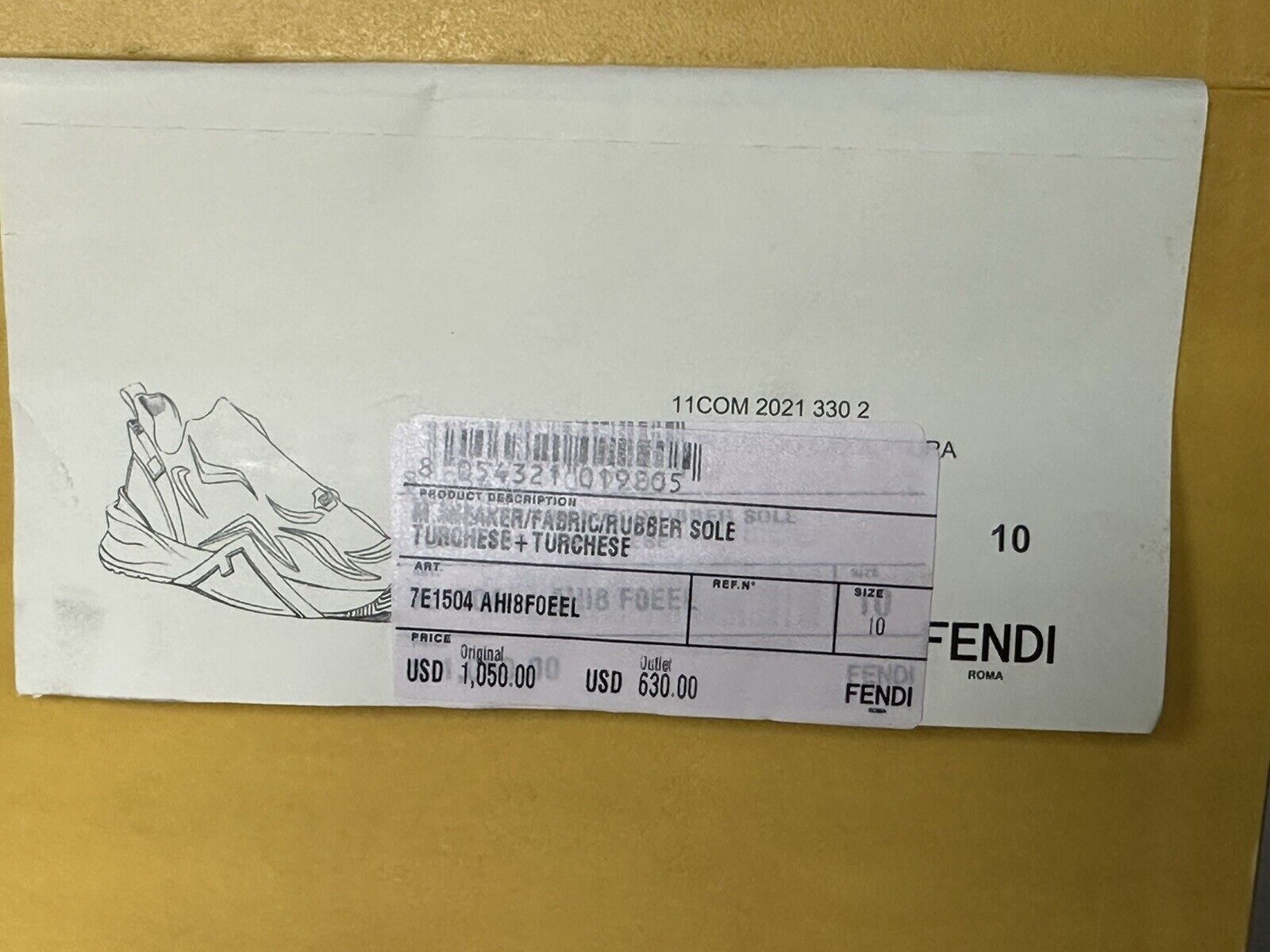 Мужские кроссовки NIB 1050 Fendi Flow из ткани бирюзового цвета 11 США (44 евро) 7E1504 IT 