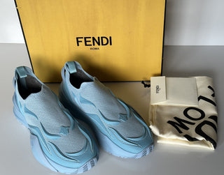 Мужские кроссовки NIB 1050 Fendi Flow из ткани бирюзового цвета 12 США (45 евро) 7E1504 IT 