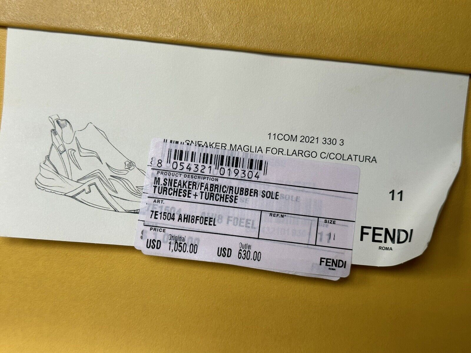 Мужские кроссовки NIB 1050 Fendi Flow из ткани бирюзового цвета 12 США (45 евро) 7E1504 IT 