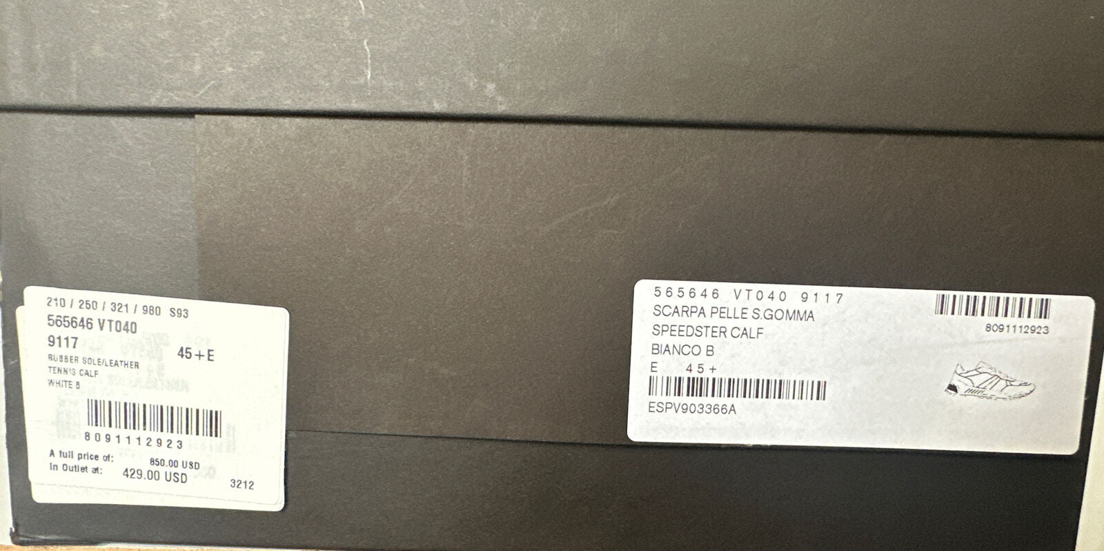 NIB 850 долларов США Bottega Veneta Мужские белые кроссовки из телячьей кожи 12,5 45,5 565646 9117