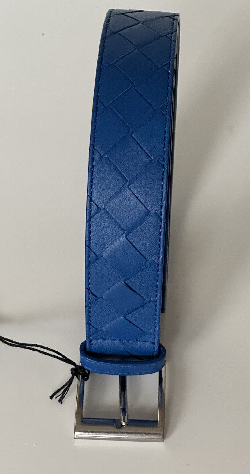 NWT $580 Bottega Veneta Intrecciato Nappa Leather Blue Belt 40/100 IT 580673