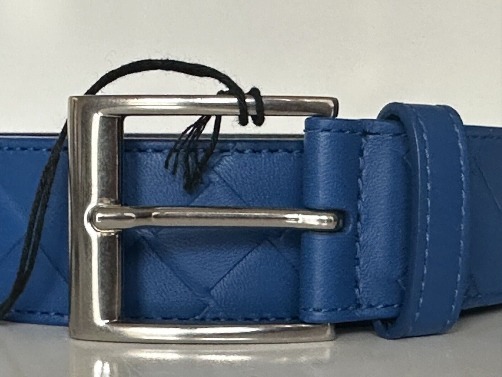 NWT $580 Bottega Veneta Intrecciato Nappa Leather Blue Belt 38/95 IT 580673