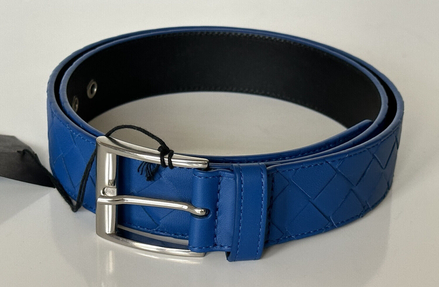 NWT $580 Bottega Veneta Intrecciato Nappa Leather Blue Belt 36/90 IT 580673