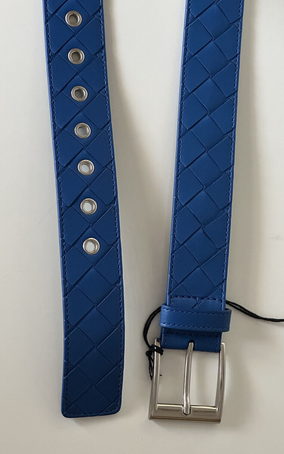 NWT $580 Bottega Veneta Intrecciato Nappa Leather Blue Belt 36/90 IT 580673