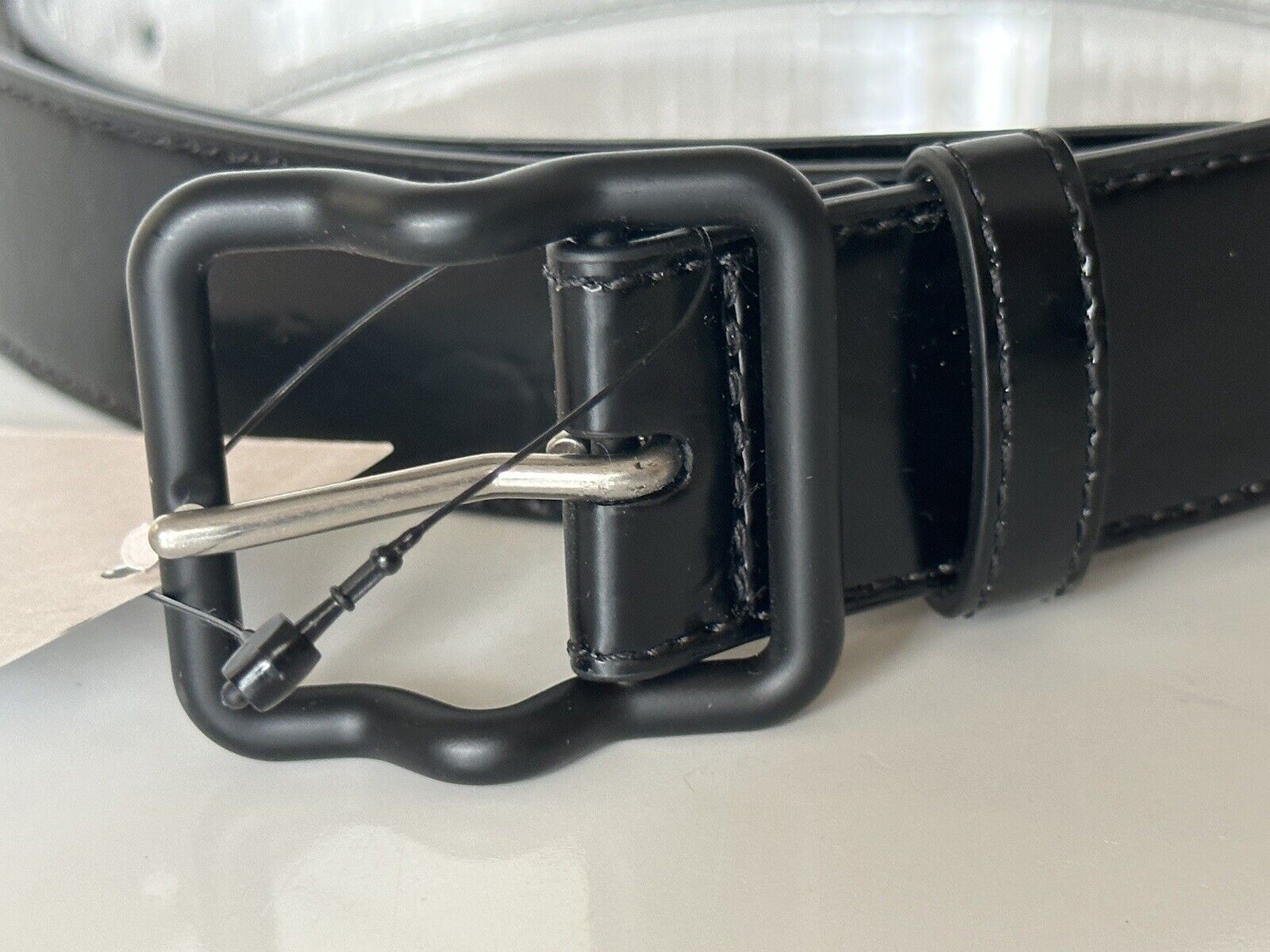 NWT $420 Bottega Veneta Crease Leather Black/Silver Belt 40/100 IT 691233