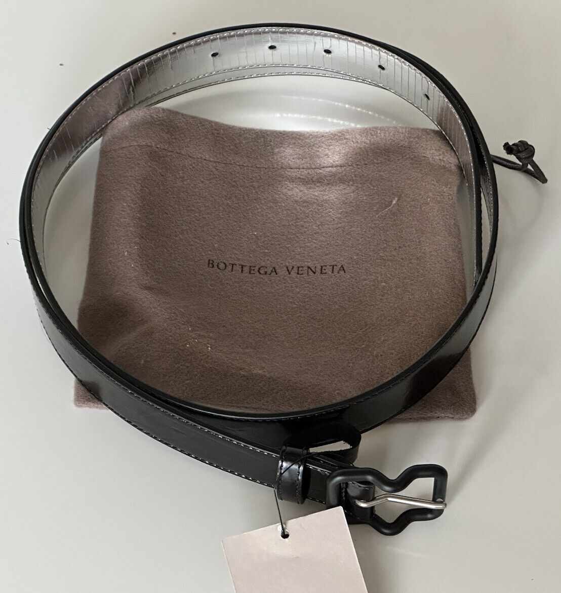 NWT $420 Bottega Veneta Crease Leather Black/Silver Belt 36/90 IT 691233