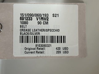 NWT $420 Ремень Bottega Veneta Crease Leather Black/Silver 36/90 IT 691233 