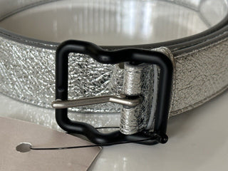 NWT $450 Ремень Bottega Veneta Craque из металлизированной кожи серебристого цвета 40/100 IT 691233