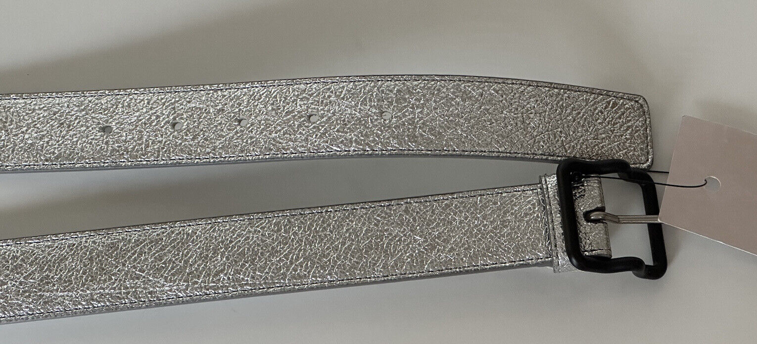 NWT $450 Bottega Veneta Craque Metallic Leather Silver Belt 40/100 IT 691233