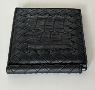 NWT $700 Bottega Veneta Intrecciato Croc/Nappa Leather Black Wallet 123180 IT