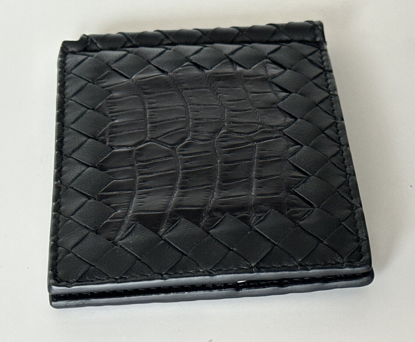 NWT $700 Bottega Veneta Intrecciato Croc/Nappa Leather Black Wallet 123180 IT