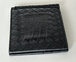 NWT $700 Bottega Veneta Intrecciato Croc/Nappa Leather Black Wallet 123180 IT