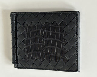 NWT $700 Bottega Veneta Intrecciato Croc/Nappa Leather Black Wallet 123180 IT