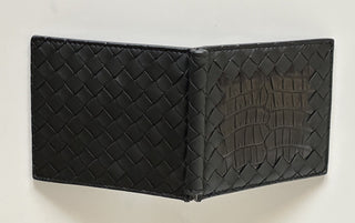 NWT $700 Bottega Veneta Intrecciato Croc/Nappa Leather Black Wallet 123180 IT
