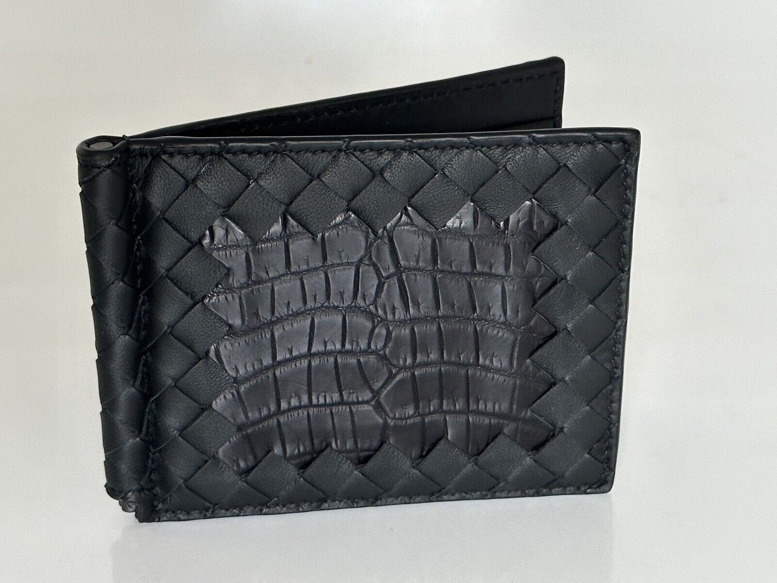NWT Черный кошелек Bottega Veneta Intrecciato из кожи крокодила/наппа 700 долларов США 123180 IT