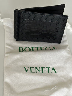 NWT $700 Bottega Veneta Intrecciato Croc/Nappa Leather Black Wallet 123180 IT