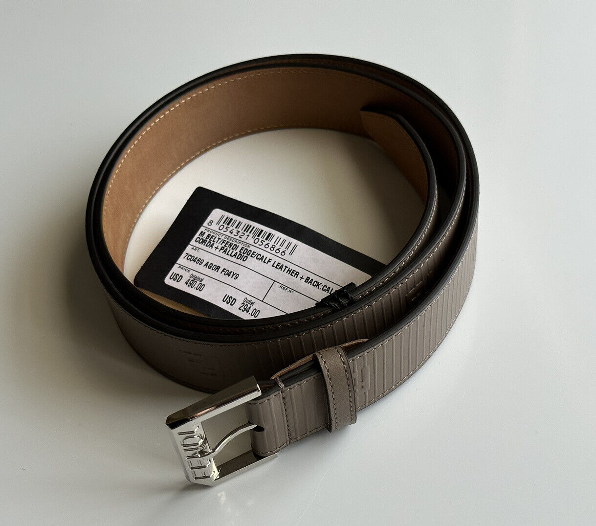 NWT $490 Fendi FF Calf Leather Beige Belt 100/40 Made in Italy 7C0469