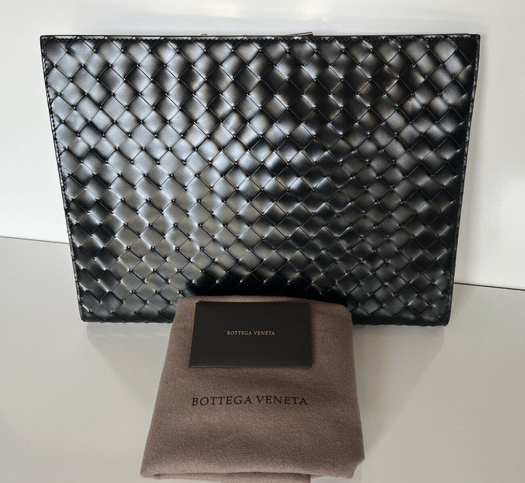 Новый блестящий кожаный чехол для документов Bottega Veneta Intrecciato, черный 592859, стоимостью 1900 долларов. 