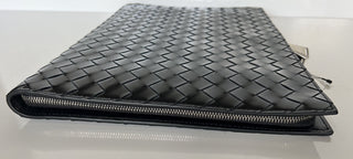 Новый блестящий кожаный чехол для документов Bottega Veneta Intrecciato, черный 592859, стоимостью 1900 долларов. 