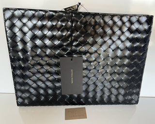 Новый блестящий кожаный чехол для документов Bottega Veneta Intrecciato, черный 592859, стоимостью 1900 долларов. 