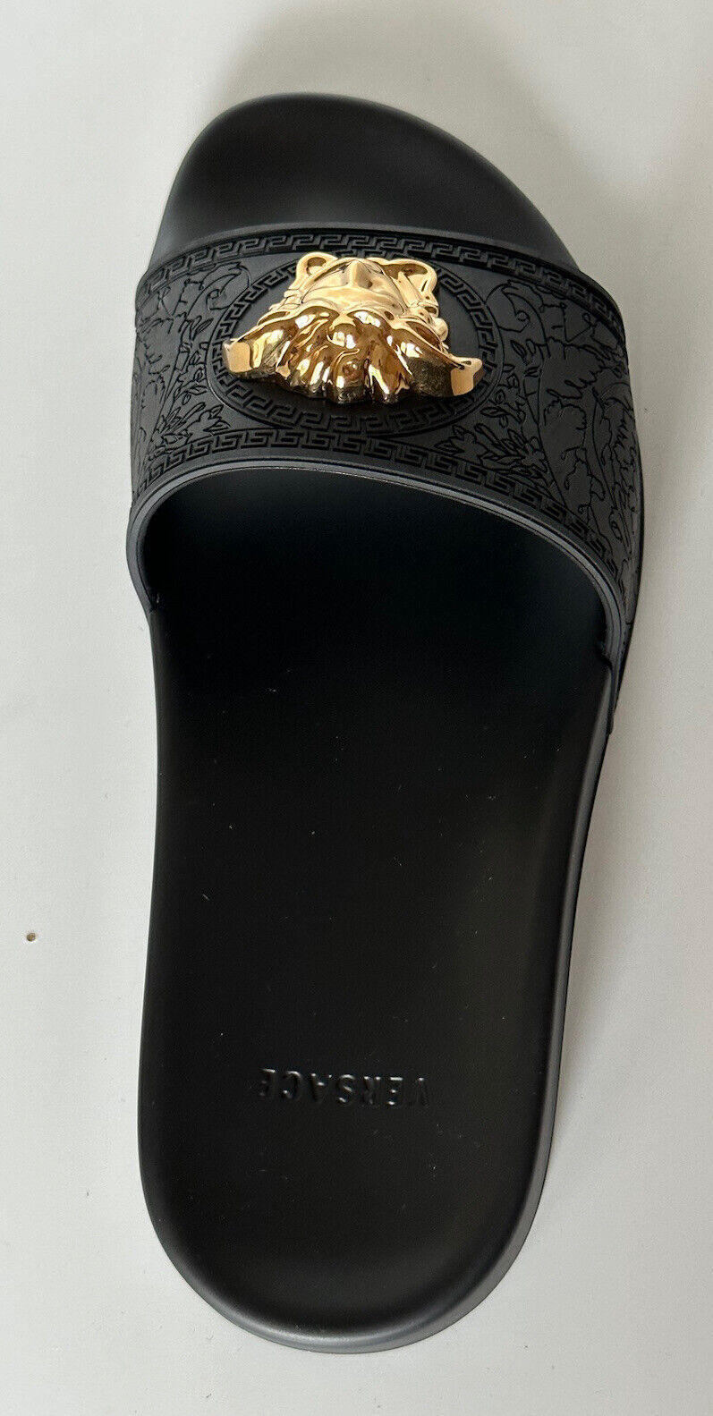 NIB $450 Versace Gold Medusa Head Slides Sandals Black 9 US (39 Euro) Italy