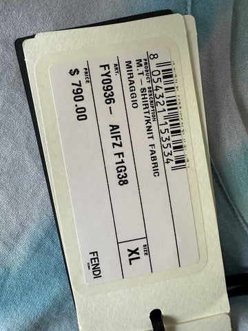 NWT 790 $ Fendi Miraggio Logo Print Moonlight Baumwolljersey T-Shirt XL FY0936 IT