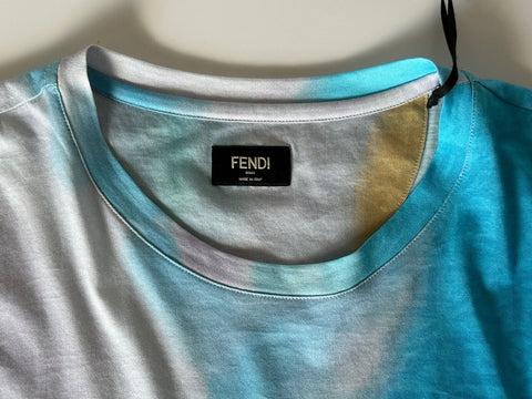 NWT 790 $ Fendi Miraggio Logo Print Moonlight Baumwolljersey T-Shirt XL FY0936 IT