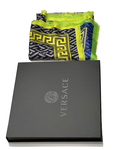 NIB $875 Versace Greek Key Logo Silk Twill Foulard Scarf 35.5"x35.5” IT 1001600