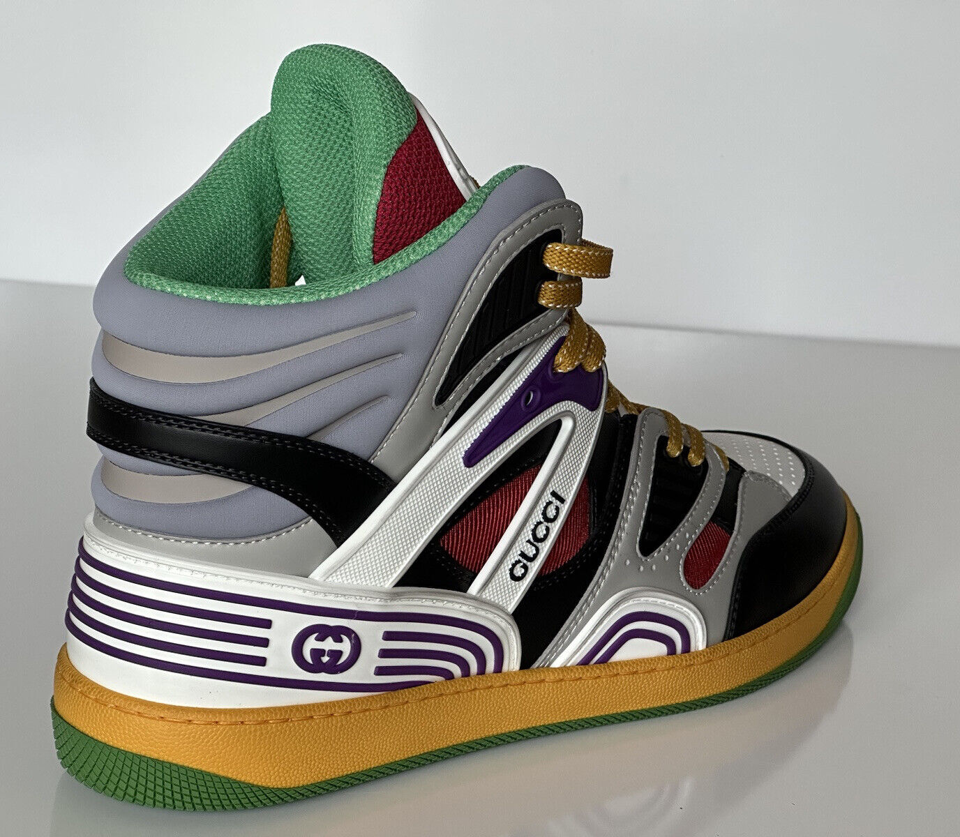 NIB Gucci Basket Demetra Leder Mehrfarbige High-Top-Sneaker 11,5 US 661303 IT 