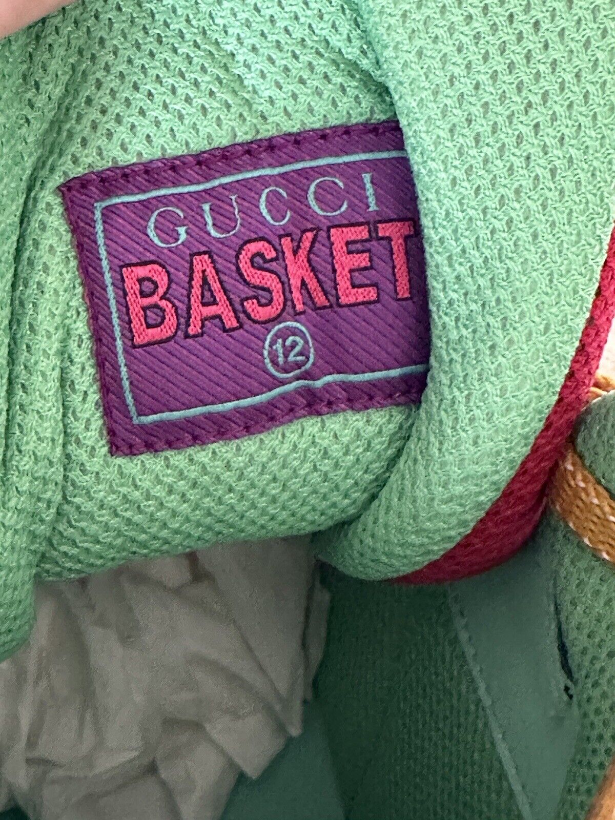 NIB Gucci Basket Demetra Leder Mehrfarbige High-Top-Sneaker 12,5 US 661303 IT