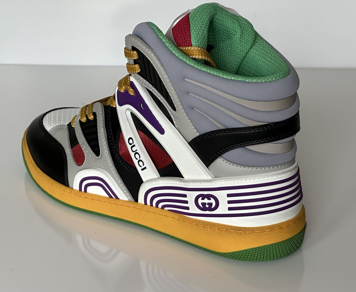 NIB Gucci Basket Demetra Leder Mehrfarbige High-Top-Sneaker 12,5 US 661303 IT