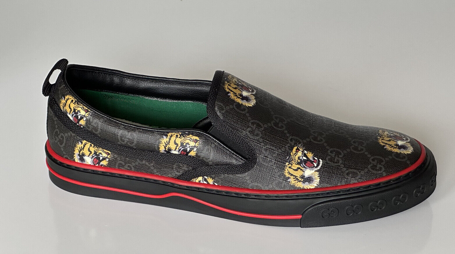 NIB Gucci Herren Low-Top Tiger Black Canvas Sneakers 10,5 US (Gucci 10) 699971 IT 