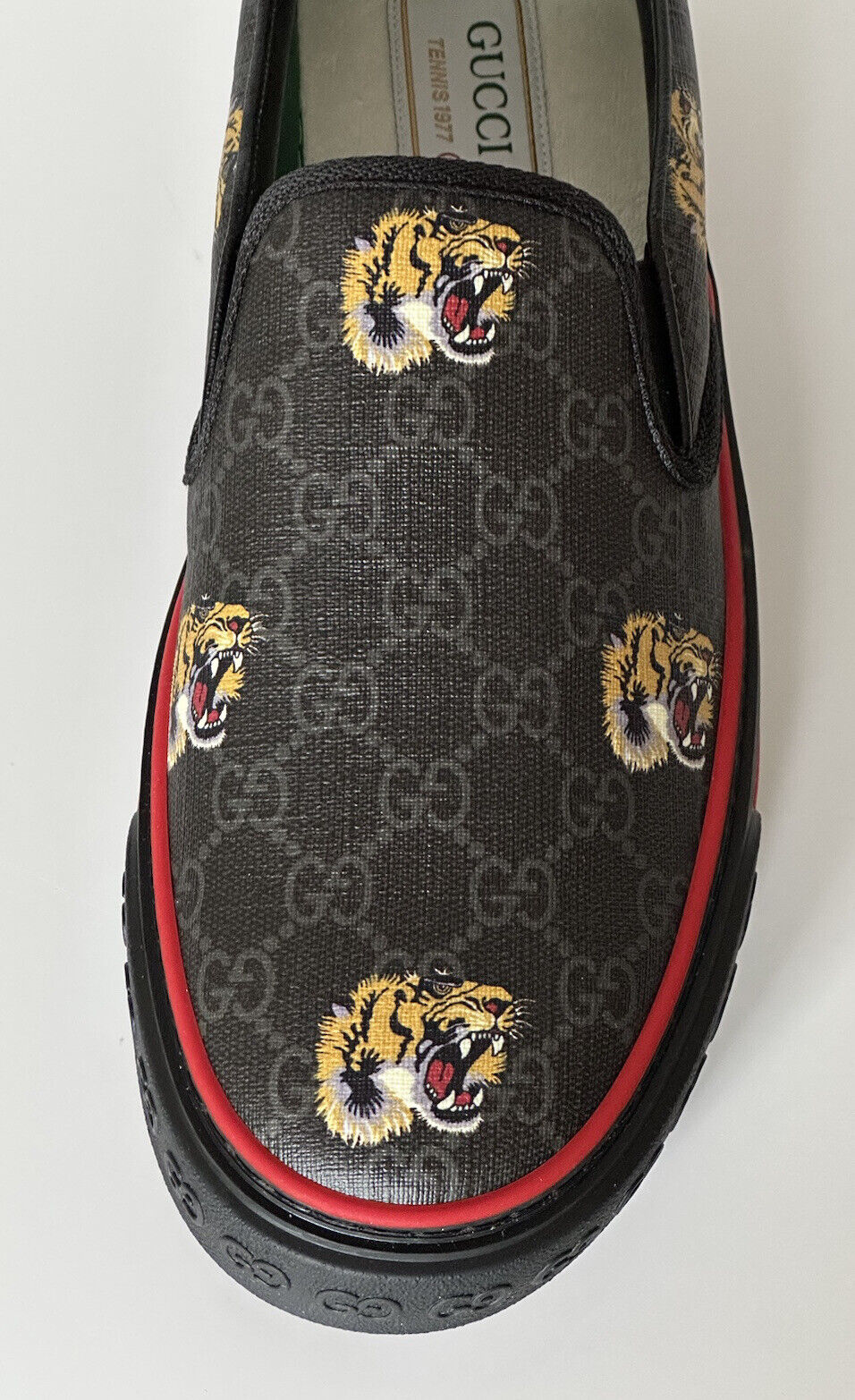 NIB Gucci Herren Low-Top Tiger Black Canvas Sneakers 10,5 US (Gucci 10) 699971 IT 