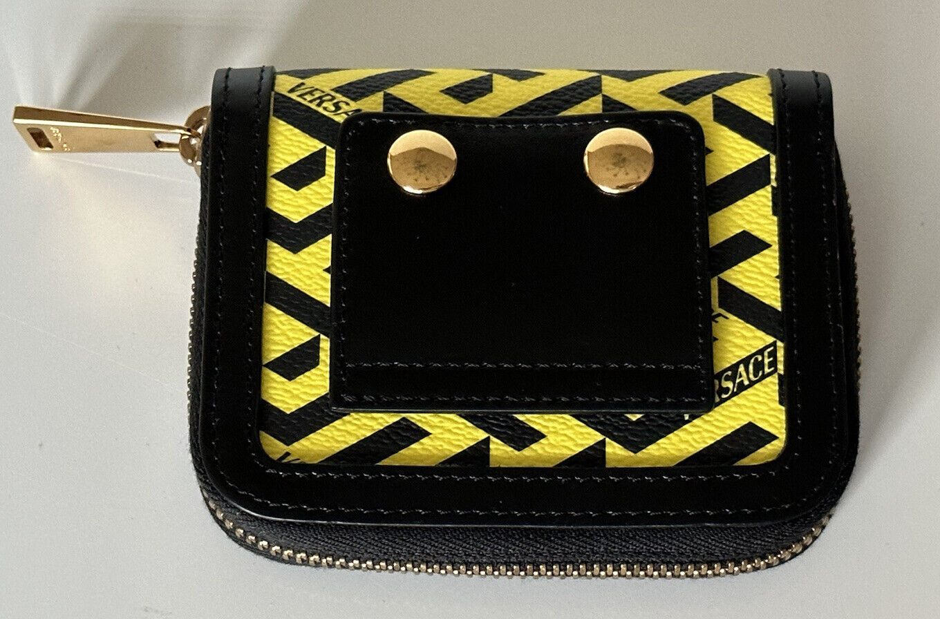 NWT Versace Black/Yellow Calf Leather Zipper Wallet/Pouch 1001873 Italy
