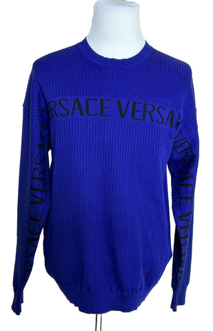 NWT $1050 Versace Logo Wool Knit Sweater Blue/Purple 50 (Large) 1007338