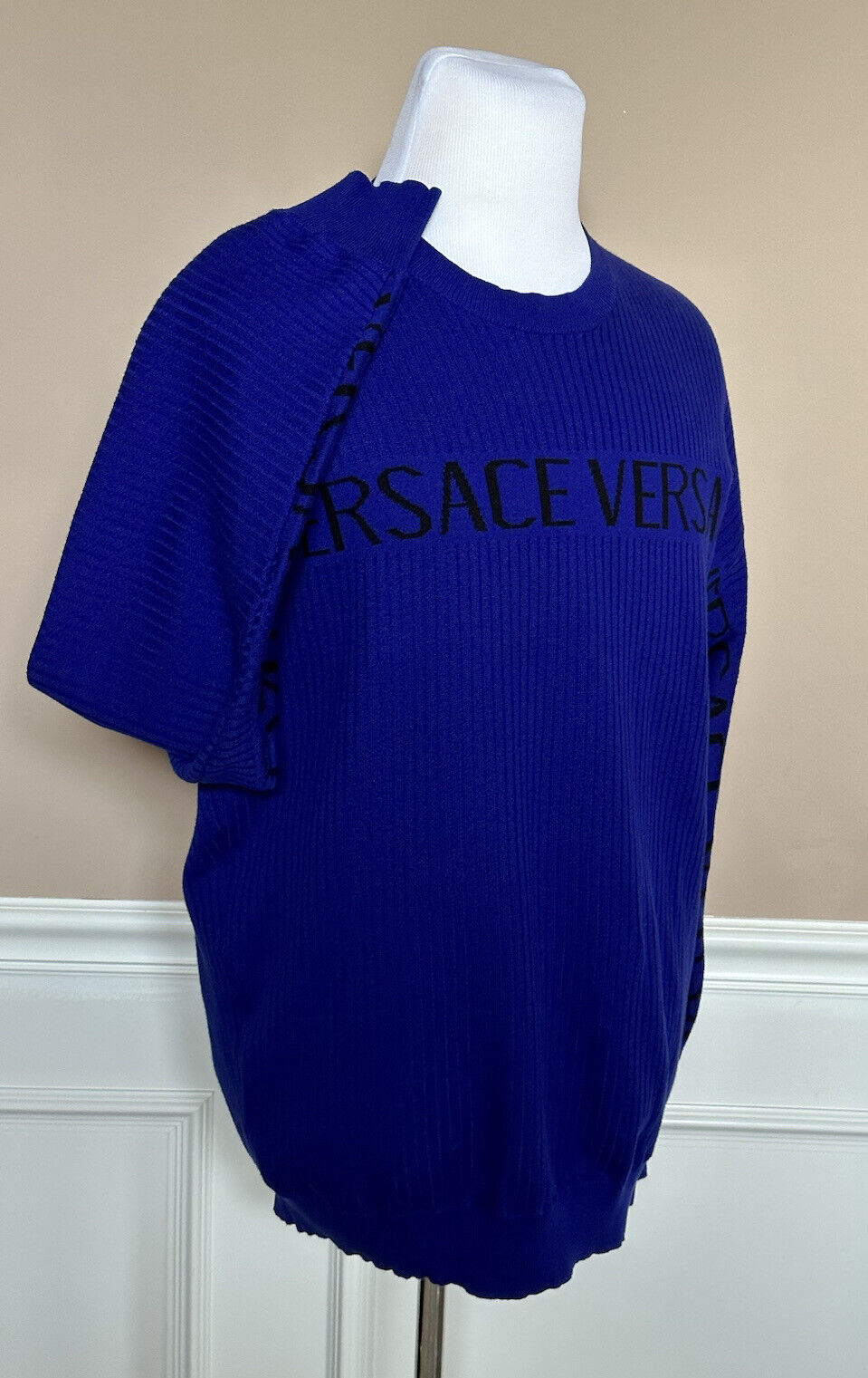 NWT $1050 Versace Logo Wool Knit Sweater Blue/Purple 50 (Large) 1007338