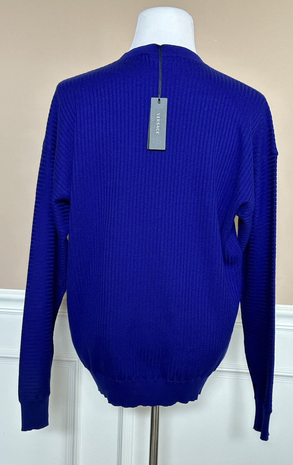 NWT $1050 Versace Logo Wool Knit Sweater Blue/Purple 50 (Large) 1007338