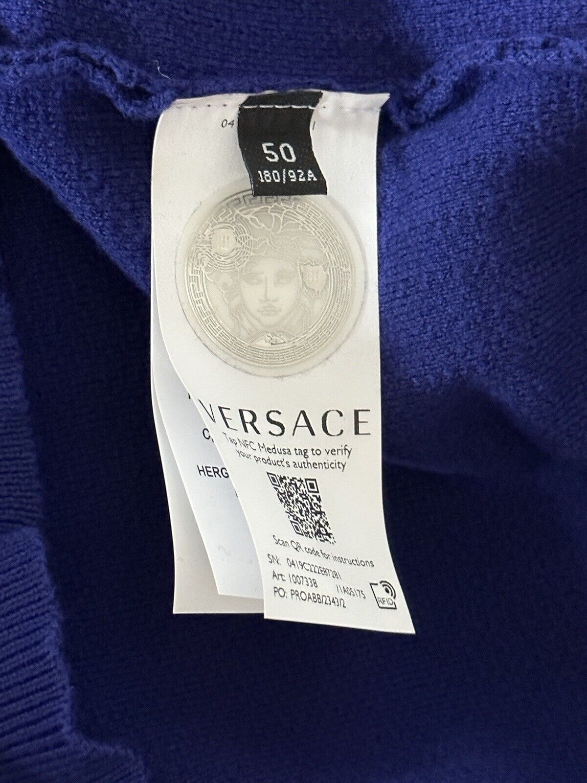 NWT $1050 Versace Logo Wool Knit Sweater Blue/Purple 50 (Large) 1007338