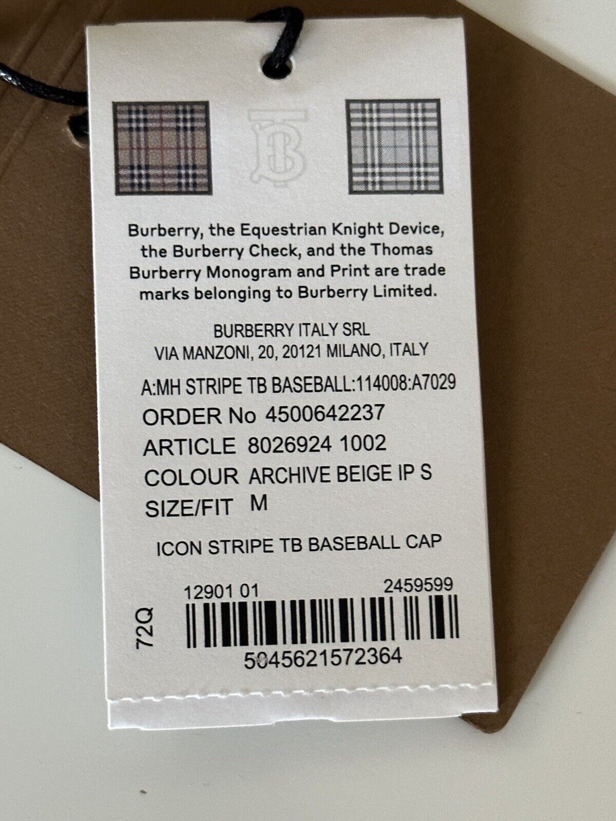 NWT $400 Бейсбольная кепка Burberry Stripe TB Archive Бежевая M (57 см) 8026924 Италия