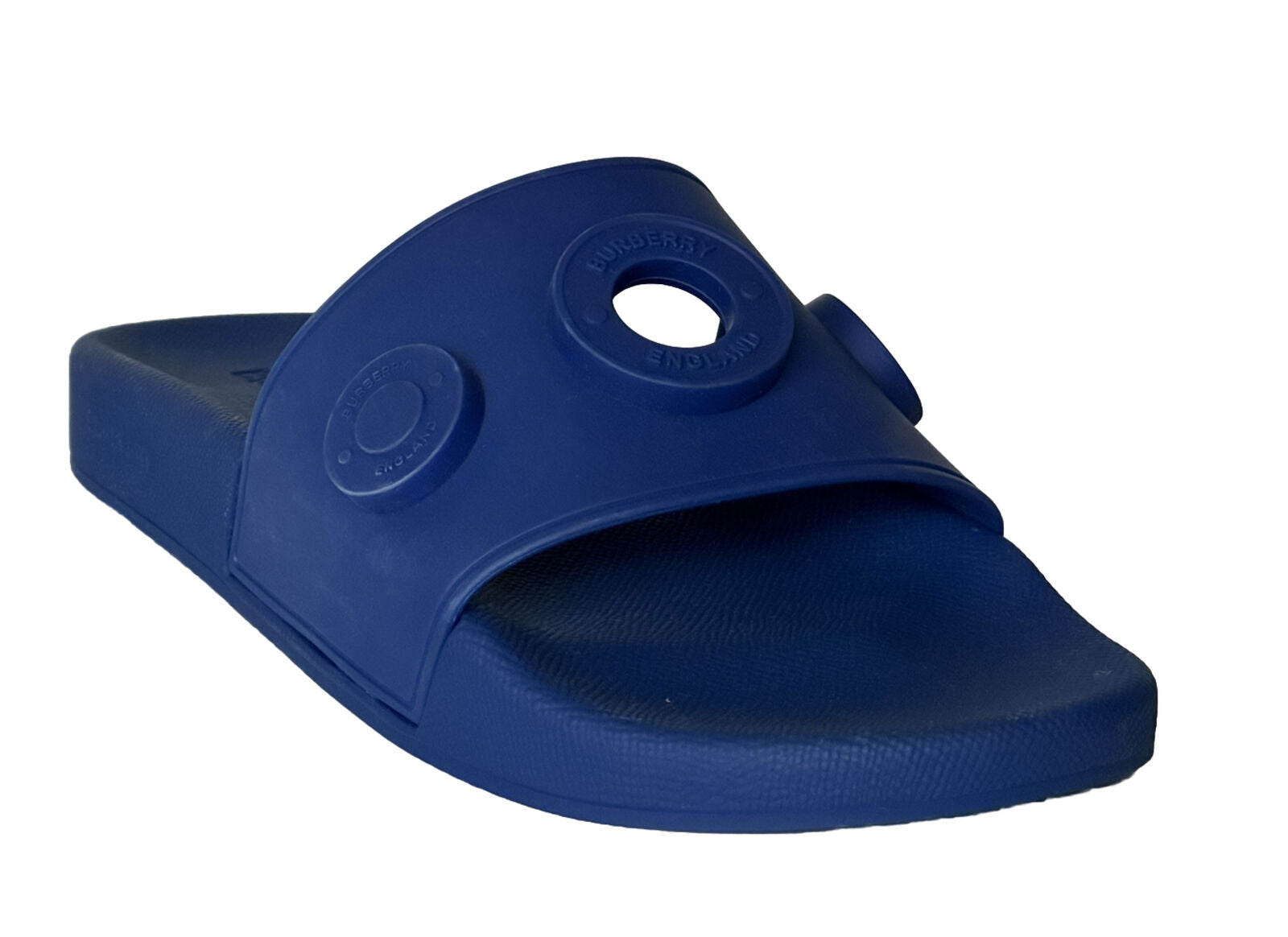 NIB $420 Burberry Eyelet Men’s Furley Royal Blue Slide Sandals 10 US 8049674 IT