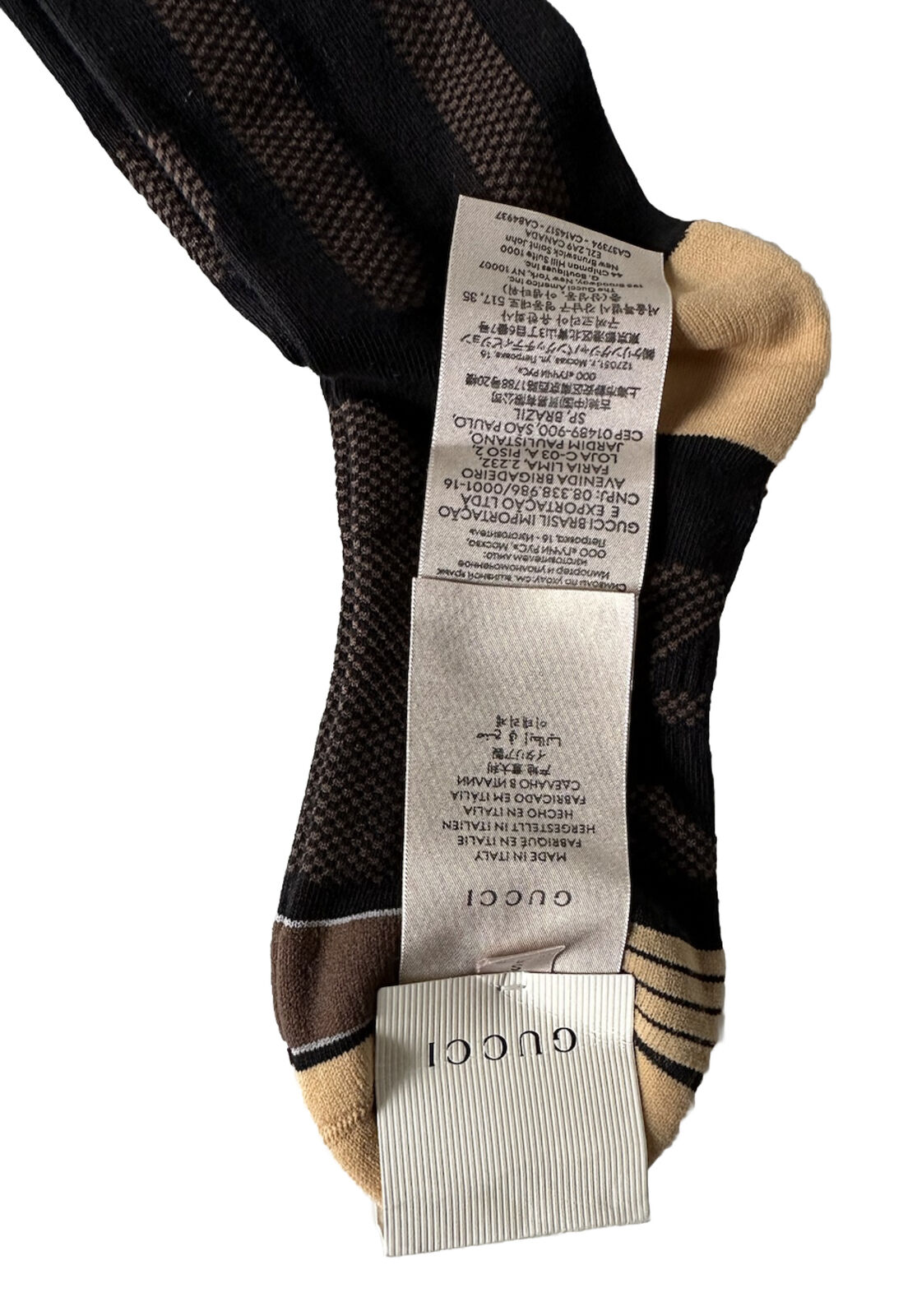 NWT Gucci GG Black/Beige Socks Size M (24-26 cm) Made in Italy 675854