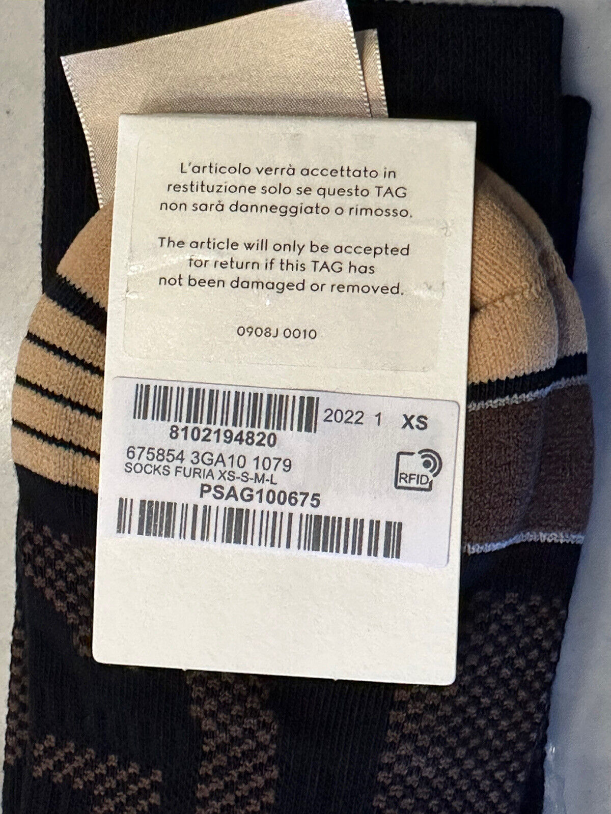 Носки NWT Gucci GG черные/бежевые, размер XS (16–18 см), производство Италия 675854 