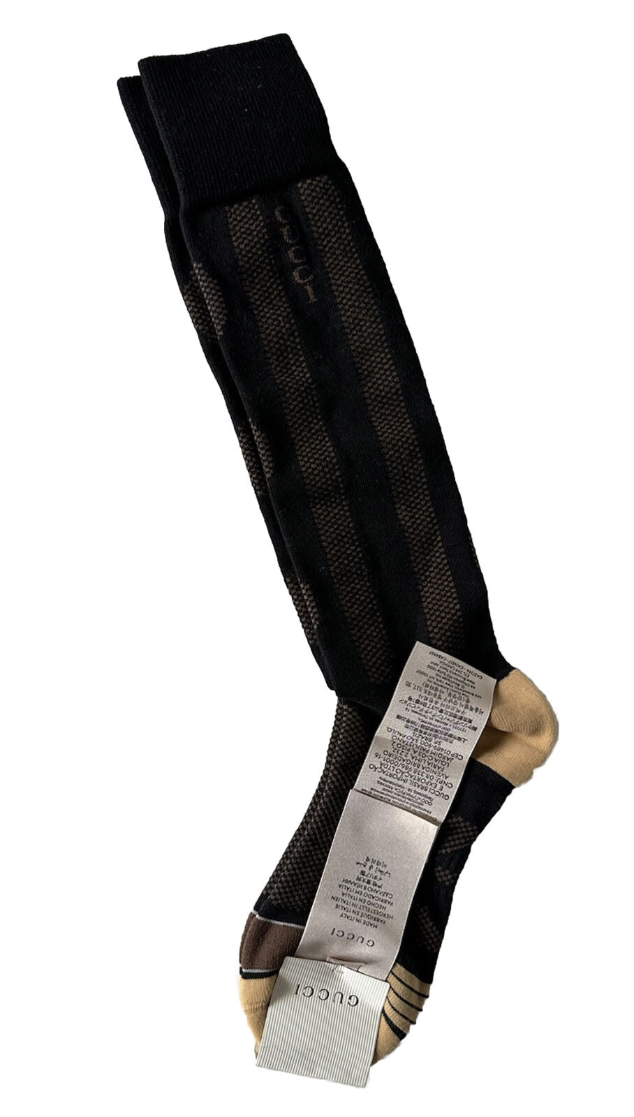 Носки NWT Gucci GG черные/бежевые, размер XS (16–18 см), производство Италия 675854 