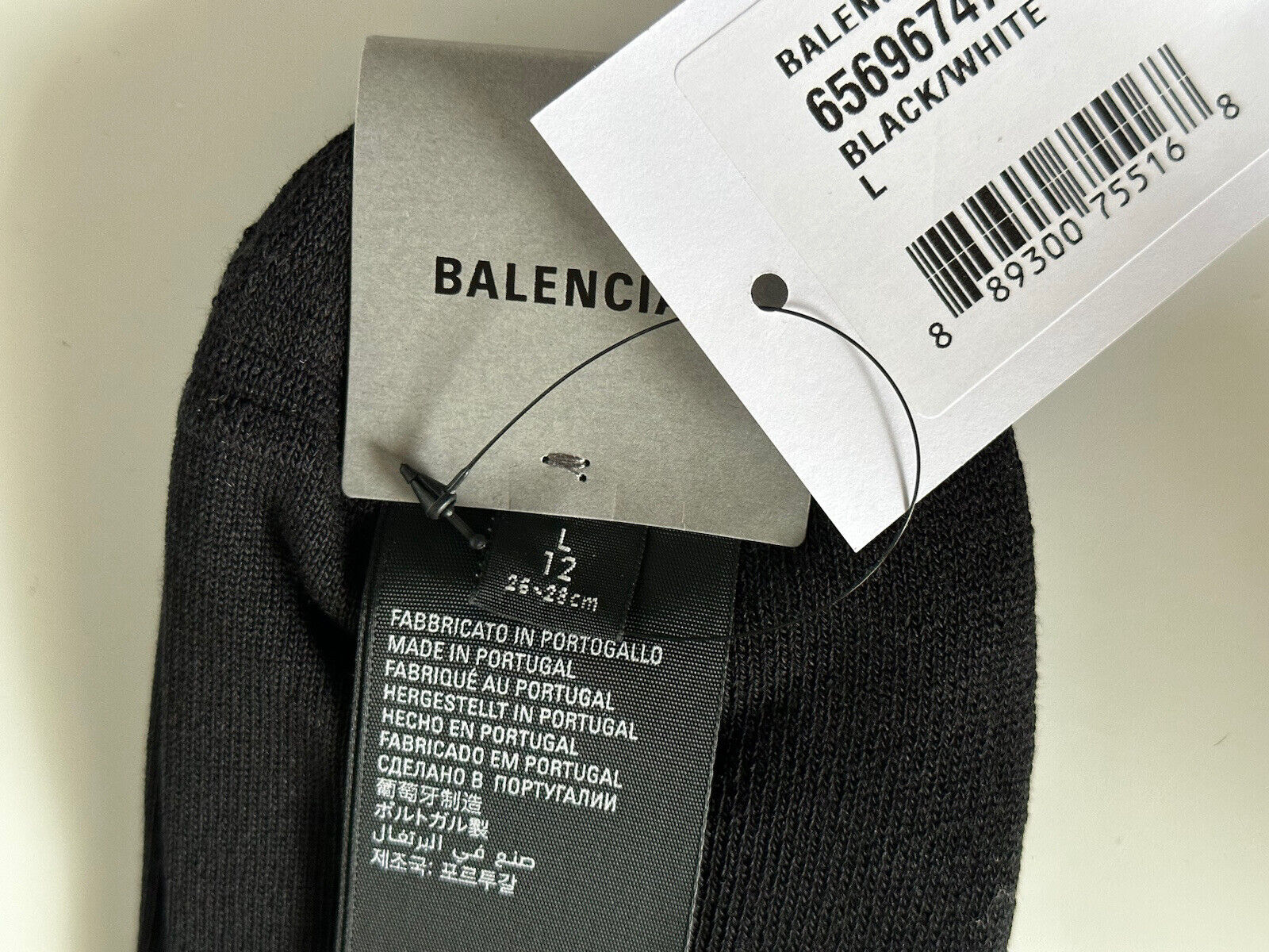 NWT 150 долларов США Теннисные носки Balenciaga Logo, черные, большие (41–43), сделано в Португалии 
