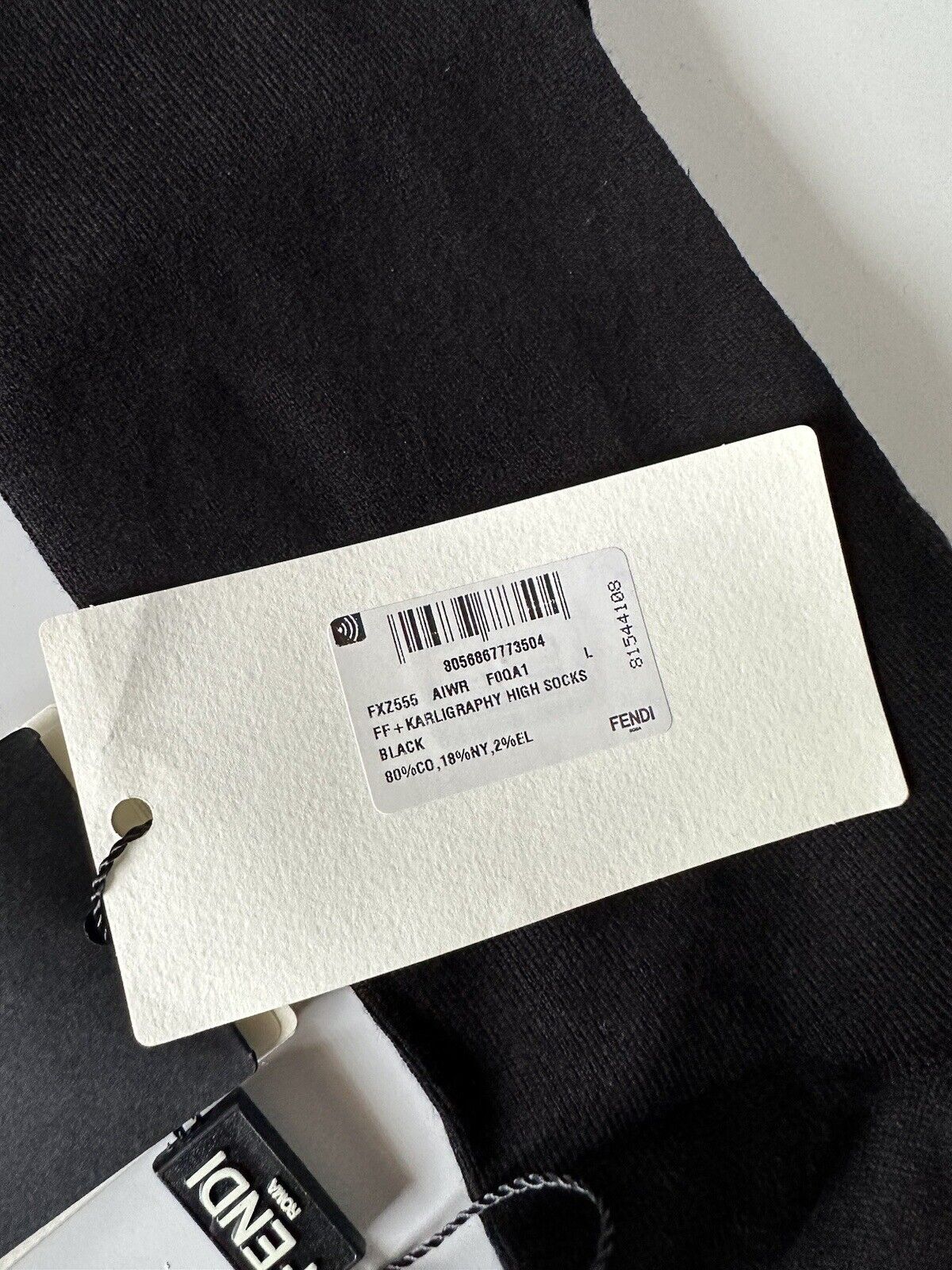 Neu mit Etikett: 260 $ Fendi FF Karligraphy-Socken, Schwarz, Größe L, hergestellt in Italien