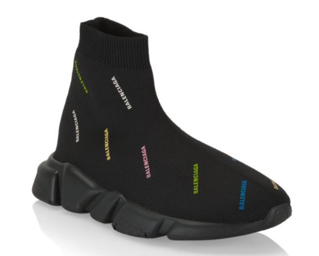 NIB 450 долларов США Balenciaga Little Boy's Logo Speed ​​LT Sock Кроссовки Черные 25–26 (7,4 дюйма) 